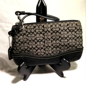 Coach Soho Black Wristlet Signature C Jacquard with Leather trims